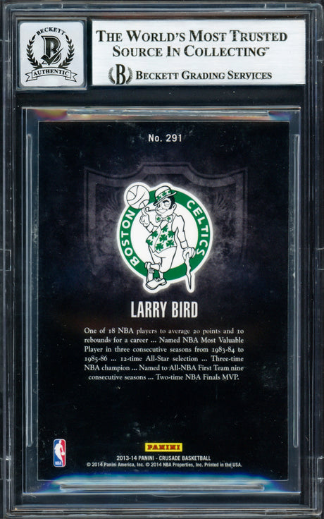 Larry Bird Autographed 2013-14 Panini Crusade Insert Blue Card #291 Boston Celtics Auto Grade Gem Mint 10 Beckett BAS Witness #16862779