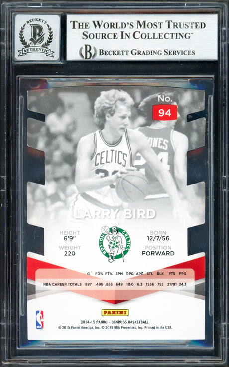 Larry Bird Autographed 2014-15 Elite Status Card #94 Boston Celtics Auto Grade Gem Mint 10 #62/67 Beckett BAS Witness #16862983