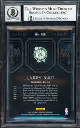 Larry Bird Autographed 2014-15 Panini Excalibur Crusade Blue Card #128 Boston Celtics Auto Grade Gem Mint 10 #084/149 Beckett BAS Witness #16862977