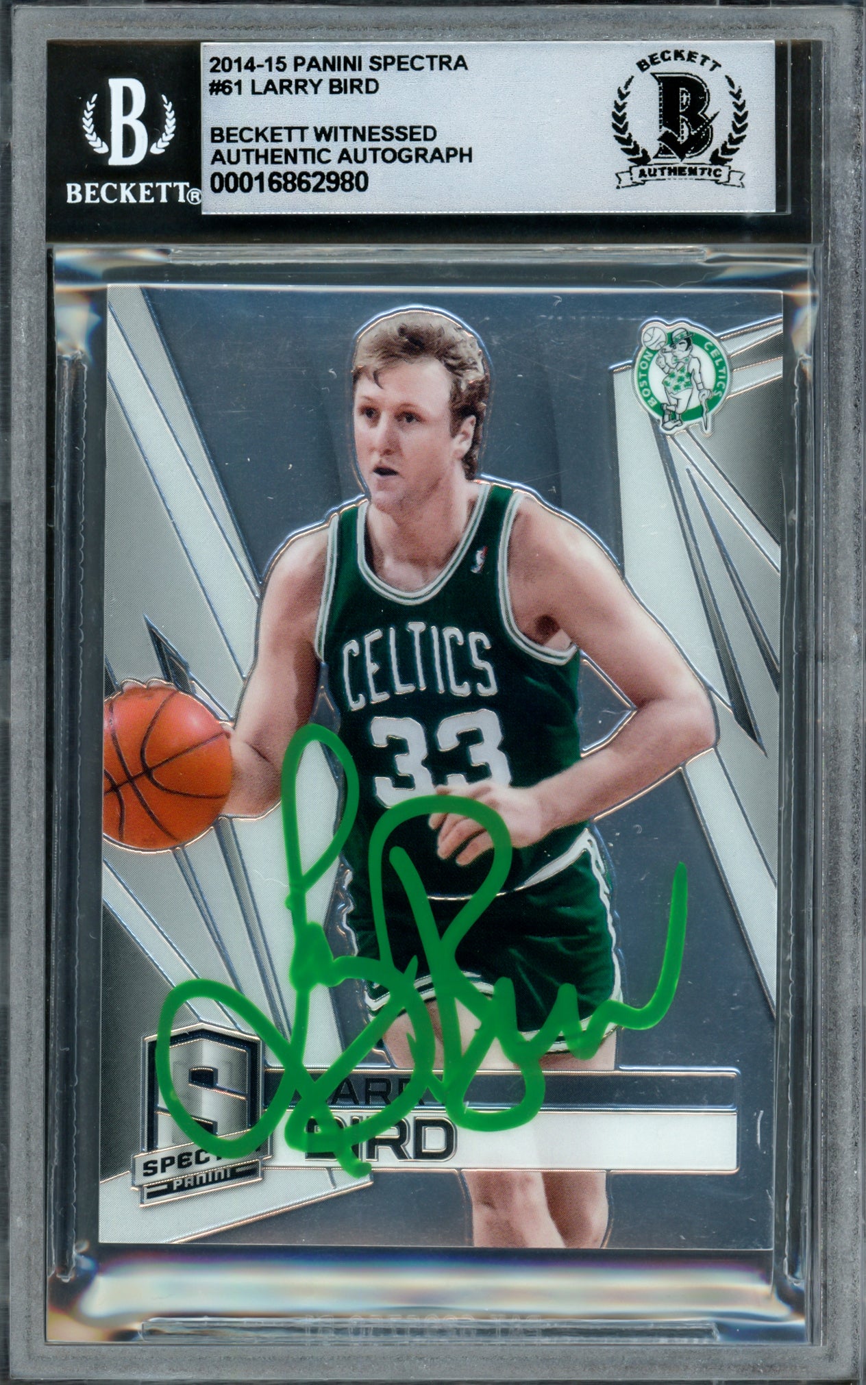 Larry Bird Autographed 2014-15 Panini Spectra Card #61 Boston Celtics Auto Grade Gem Mint 10 #60/75 Beckett BAS Witness #16862980