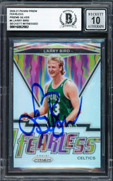 Larry Bird Autographed 2020-21 Panini Prizm Fearless Prizms Silver Card #4 Boston Celtics Auto Grade Gem Mint 10 Beckett BAS Witness #16862982