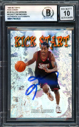 Allen Iverson Autographed 1998-99 Topps Kick Start Card #KS5 Philadelphia 76ers Auto Grade Gem Mint 10 Beckett BAS Witness #17003422