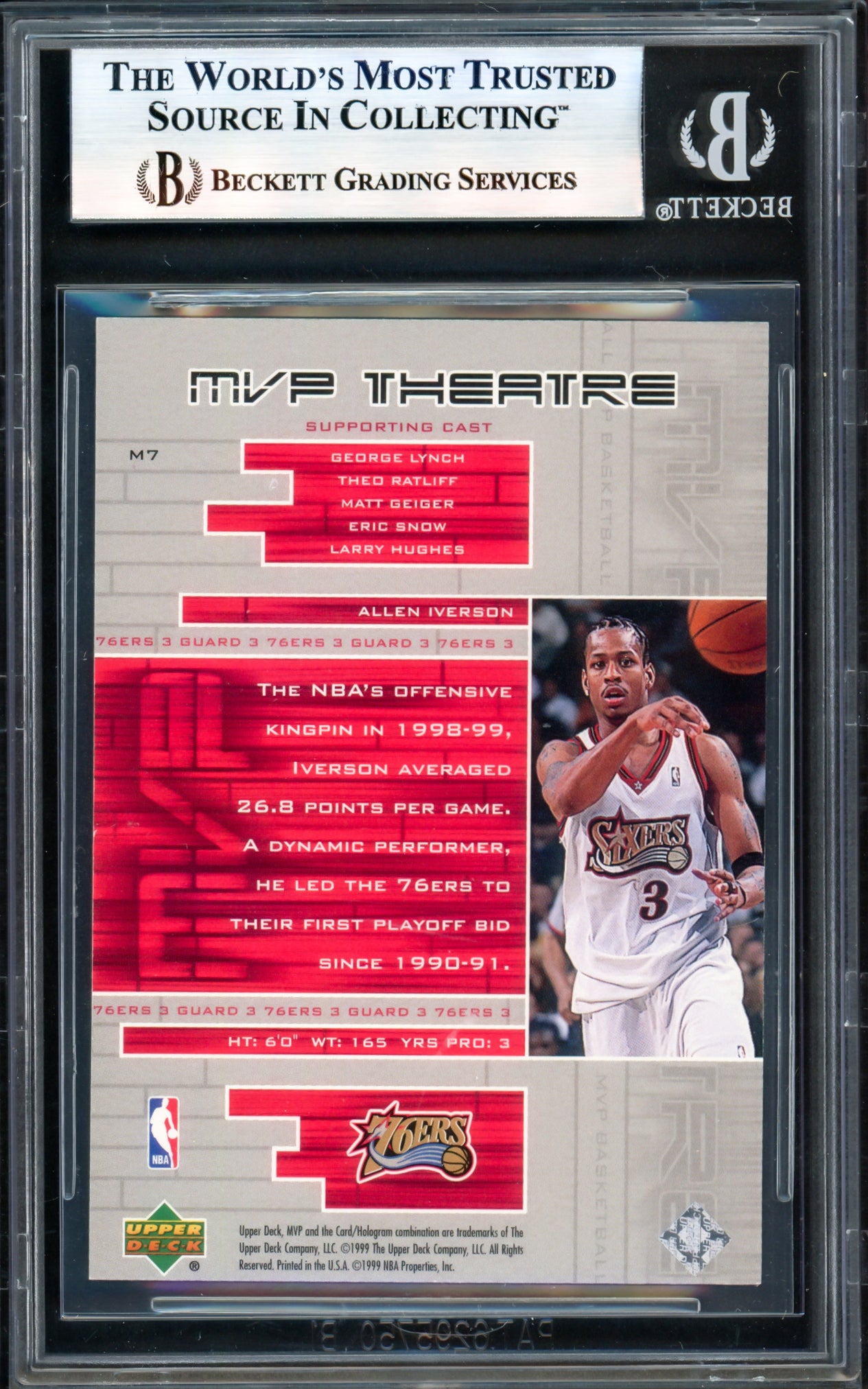 Allen Iverson Autographed 1999-00 Upper Deck MVP Theatre Card #M7 Philadelphia 76ers Beckett BAS Witness #17005743