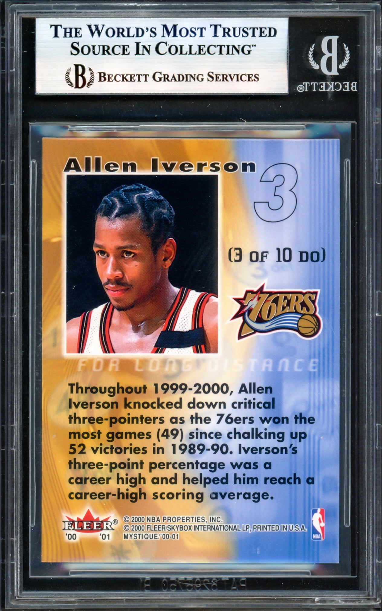 Allen Iverson Autographed 2000-01 Fleer Mystique Dial 1 Card #3 Philadelphia 76ers Beckett BAS Witness #17005768