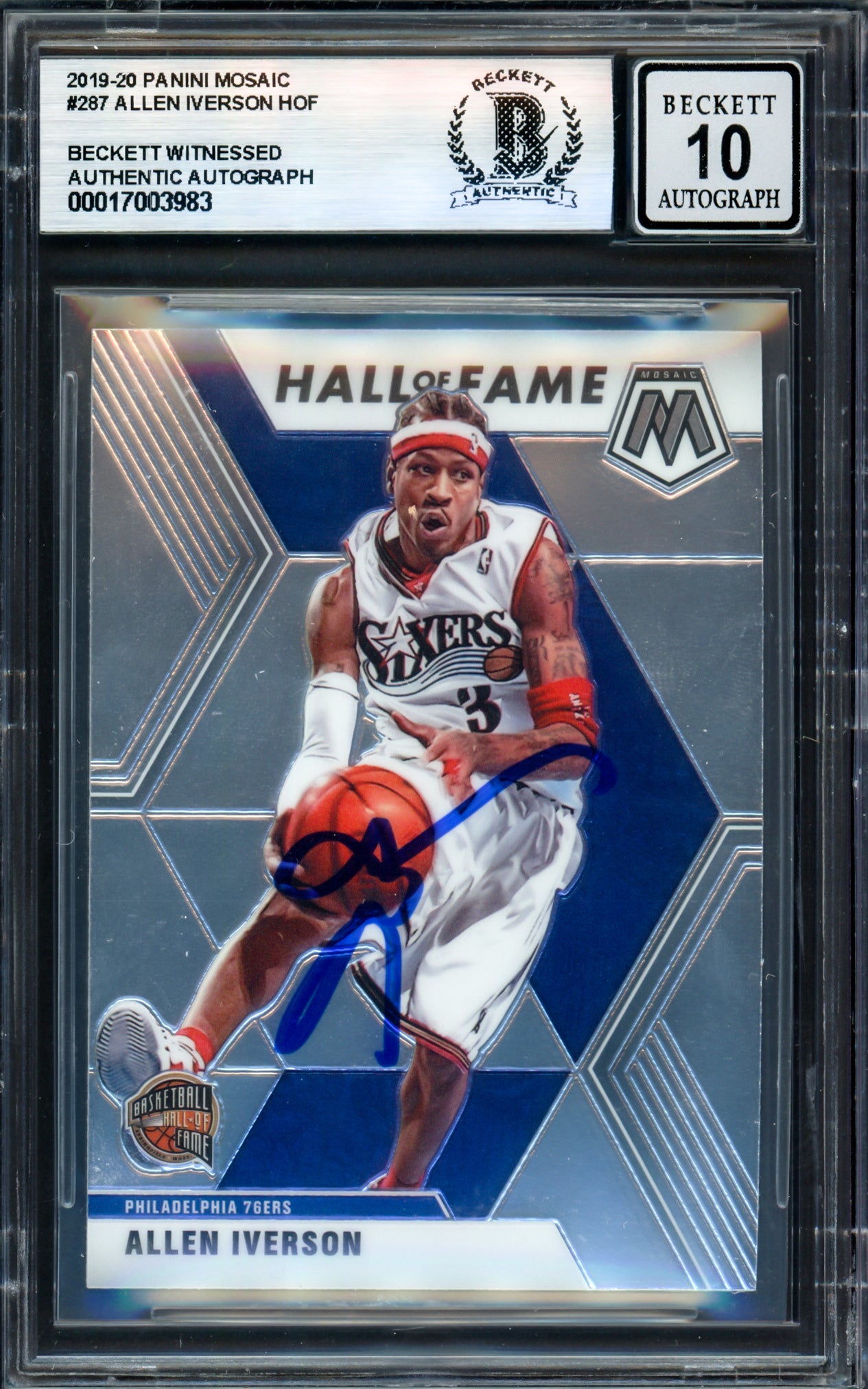 Allen Iverson Autographed 2019-20 Panini Mosaic Card #287 Philadelphia 76ers Auto Grade Gem Mint 10 Beckett BAS Witness #17003983