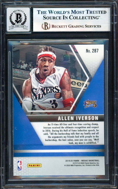 Allen Iverson Autographed 2019-20 Panini Mosaic Card #287 Philadelphia 76ers Auto Grade Gem Mint 10 Beckett BAS Witness #17003983