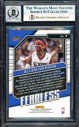 Allen Iverson Autographed 2022-23 Panini Prizm Fearless Card #3 Philadelphia 76ers Auto Grade Gem Mint 10 Beckett BAS Witness #17003460