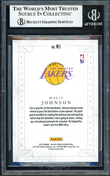 Magic Johnson Autographed 2018 Panini Black Friday Collection Card #MJ Los Angeles Lakers #021/199 Beckett BAS #16911980