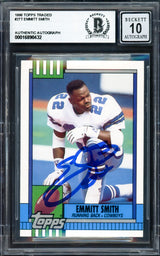 Emmitt Smith Autographed 1990 Topps Traded Rookie Card #27T Dallas Cowboys Auto Grade Gem Mint 10 Beckett BAS #16890432