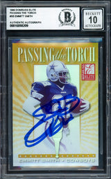 Emmitt Smith Autographed 1999 Donruss Elite Passing the Torch Card #5B Dallas Cowboys Auto Grade Gem Mint 10 #1058/1500 Beckett BAS #16898209