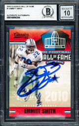 Emmitt Smith Autographed 2010 Classics Hall of Fame Card #1 Dallas Cowboys Auto Grade Gem Mint 10 Beckett BAS #16898204