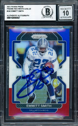 Emmitt Smith Autographed 2021 Panini Prizm Prizms Red White & Blue Card #248 Dallas Cowboys Auto Grade Gem Mint 10 Beckett BAS #16890467