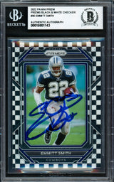 Emmitt Smith Autographed 2022 Panini Prizm Prizms Black & White Checker Card #85 Dallas Cowboys Beckett BAS #16901143