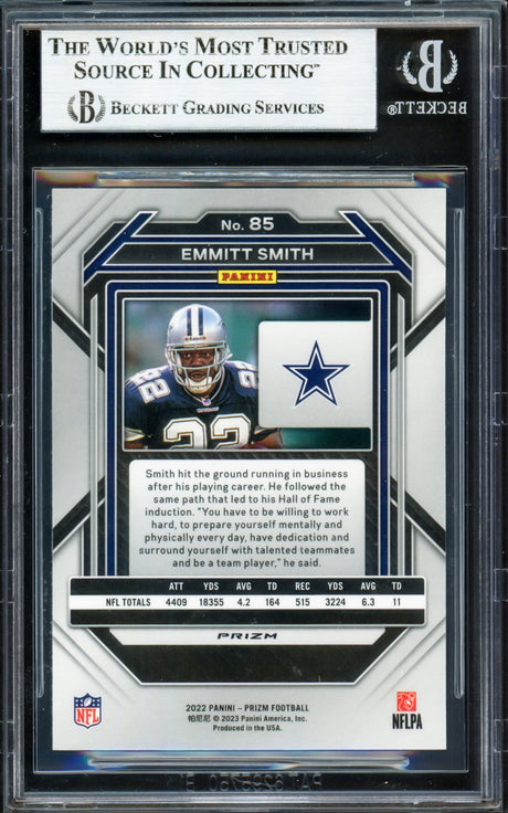 Emmitt Smith Autographed 2022 Panini Prizm Prizms Black & White Checker Card #85 Dallas Cowboys Beckett BAS #16901143