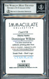 Dominique Wilkins Autographed 2020-21 Immaculate Collection Sneak Peak Printing Plates Cyan Card #38 Atlanta Hawks "HH Film" #1/1 Beckett BAS Witness #16872123