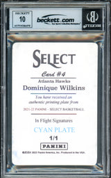 Dominique Wilkins Autographed 2021-22 Select In Flight Printing Plates Cyan Card #4 Atlanta Hawks Auto Grade Gem Mint 10 "HH Film" #1/1 Beckett BAS Witness #16866300