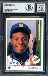 Ken Griffey Jr. Autographed 1989 Upper Deck Rookie Card #1 Seattle Mariners Auto Grade Gem Mint 10 Vintage Rookie Signature Beckett BAS #17040792