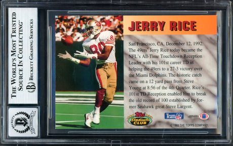 Jerry Rice Autographed 1993 Stadium Club Card San Francisco 49ers Auto Grade Gem Mint 10 Beckett BAS #17040734