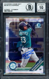 Julio Rodriguez Autographed 2019 Bowman Chrome Draft Rookie Card #BDC60 Seattle Mariners Auto Grade Gem Mint 10 Beckett BAS #17040163