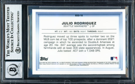 Julio Rodriguez Autographed 2022 Bowman Chrome in 3D Rookie Card #B3D-16 Seattle Mariners Auto Grade Gem Mint 10 Beckett BAS #17040221