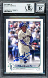 Julio Rodriguez Autographed 2022 Topps UK Edition Rookie Card #44 Seattle Mariners Auto Grade Gem Mint 10 Beckett BAS #17040735