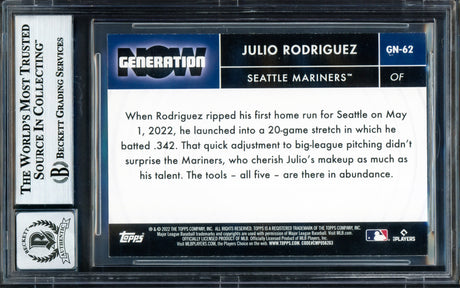 Julio Rodriguez Autographed 2022 Topps Generation Now Rookie Card #GN-62 Seattle Mariners Auto Grade Gem Mint 10 Beckett BAS #17040207