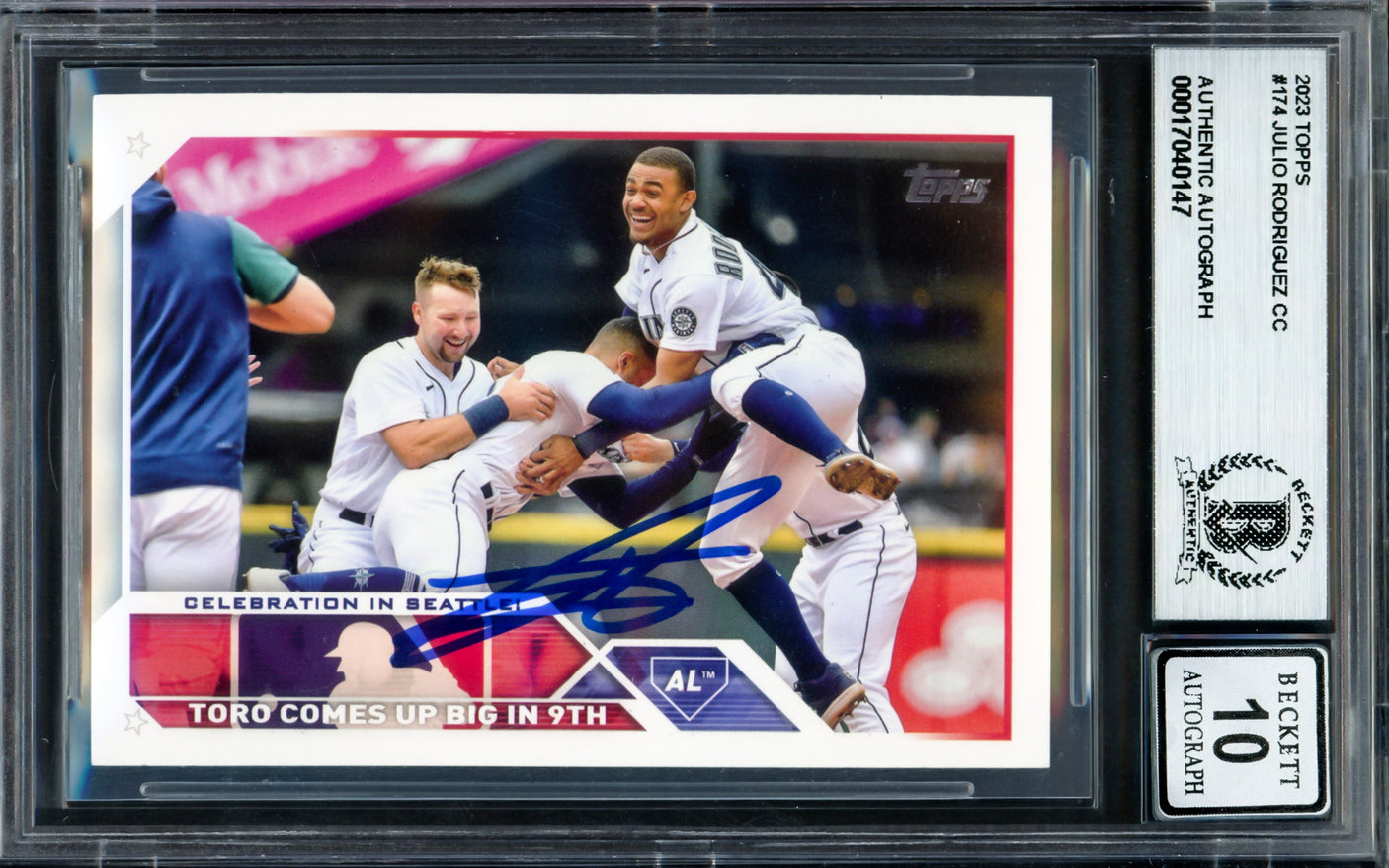 Julio Rodriguez Autographed 2023 Topps Card #174 Seattle Mariners Auto Grade Gem Mint 10 Beckett BAS #17040147