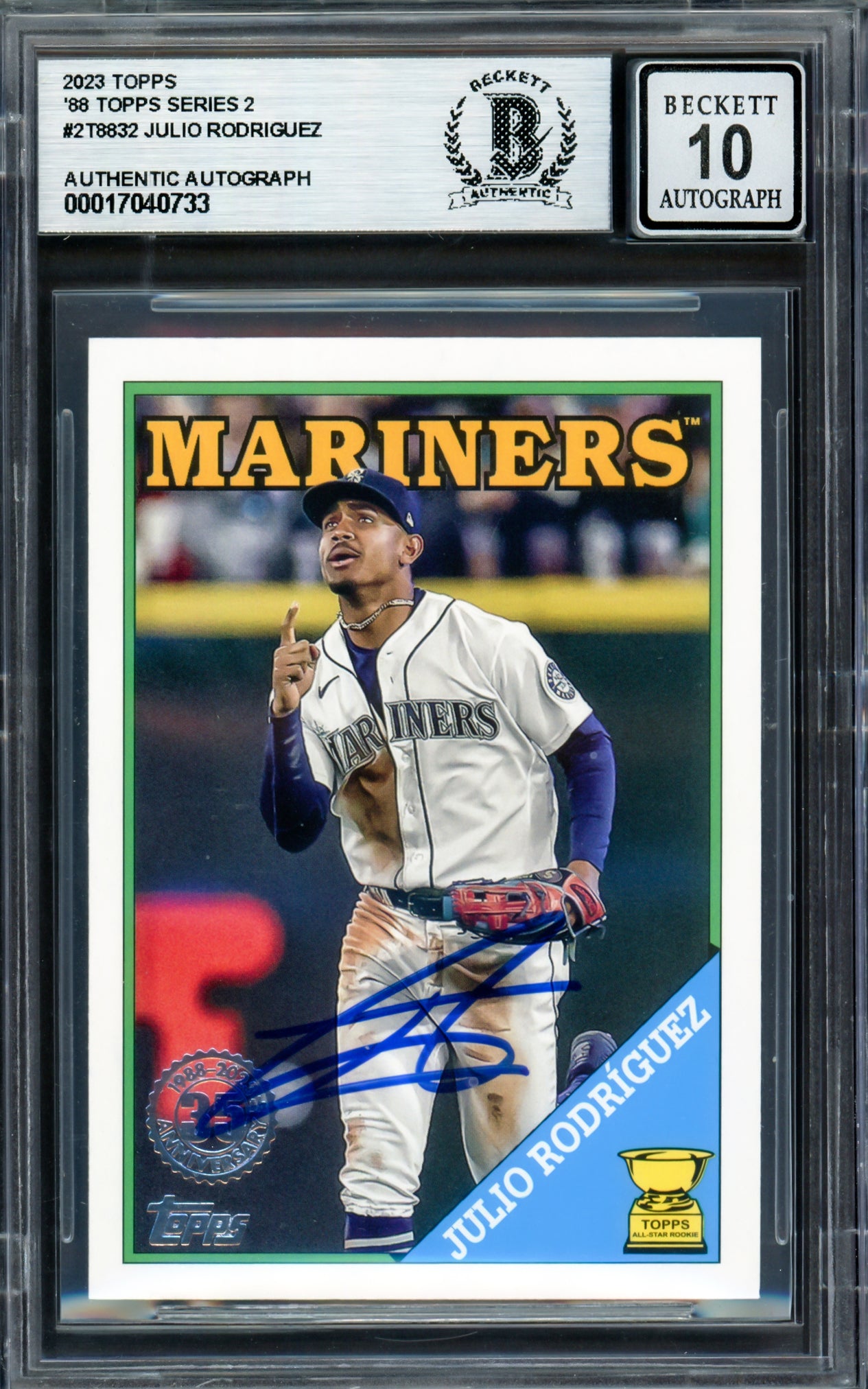 Julio Rodriguez Autographed 2023 Topps 35th Anniversary Card #2T88-32 Seattle Mariners Auto Grade Gem Mint 10 Beckett BAS #17040733