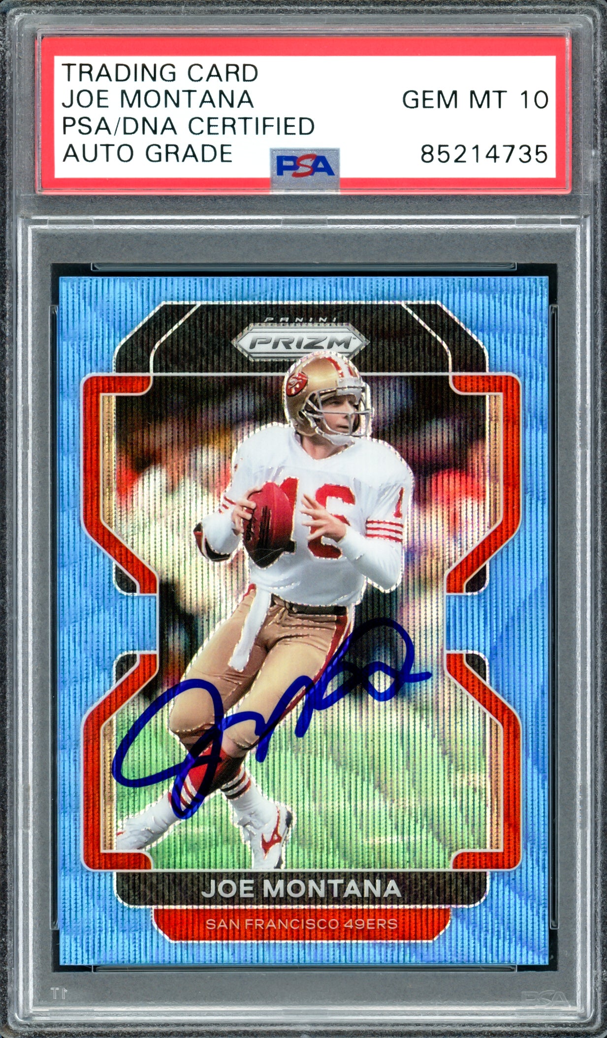 Joe Montana Signed 2021 Panini Prizm Blue Card #60 PSA Gem Mint 10 | 49ers