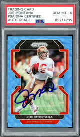 Joe Montana Signed 2021 Panini Prizm Blue Card #60 PSA Gem Mint 10 | 49ers