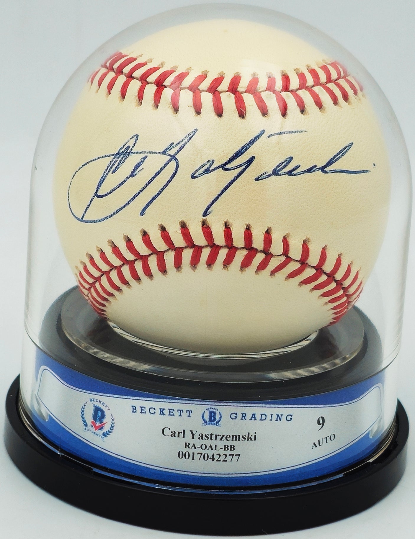 Carl Yastrzemski Autographed Official AL Baseball Boston Red Sox Auto Grade Mint 9 Beckett BAS #17042277