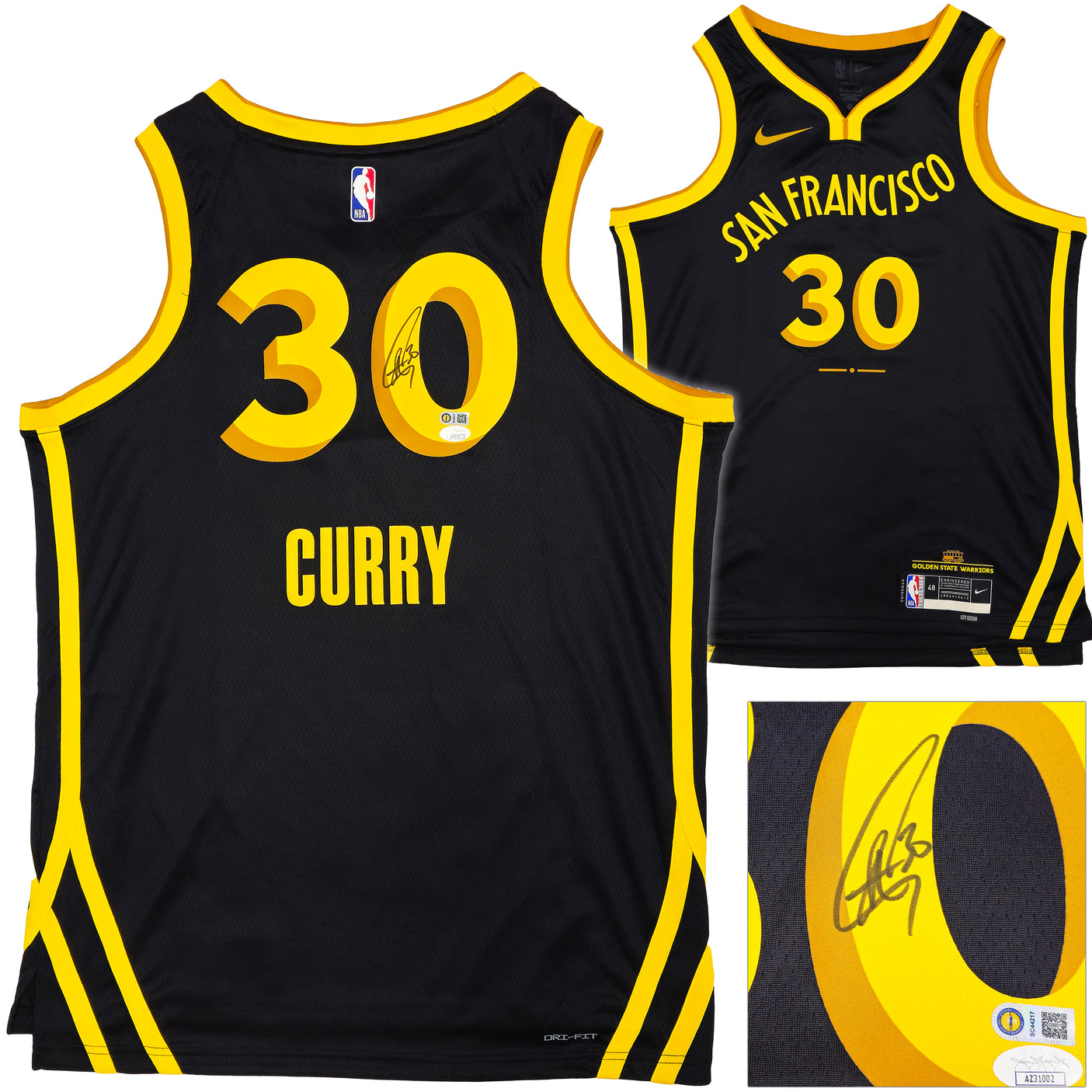 Golden State Warriors Stephen Curry Autographed Black Nike Swingman City Edition Jersey Size 48 JSA Stock #235500