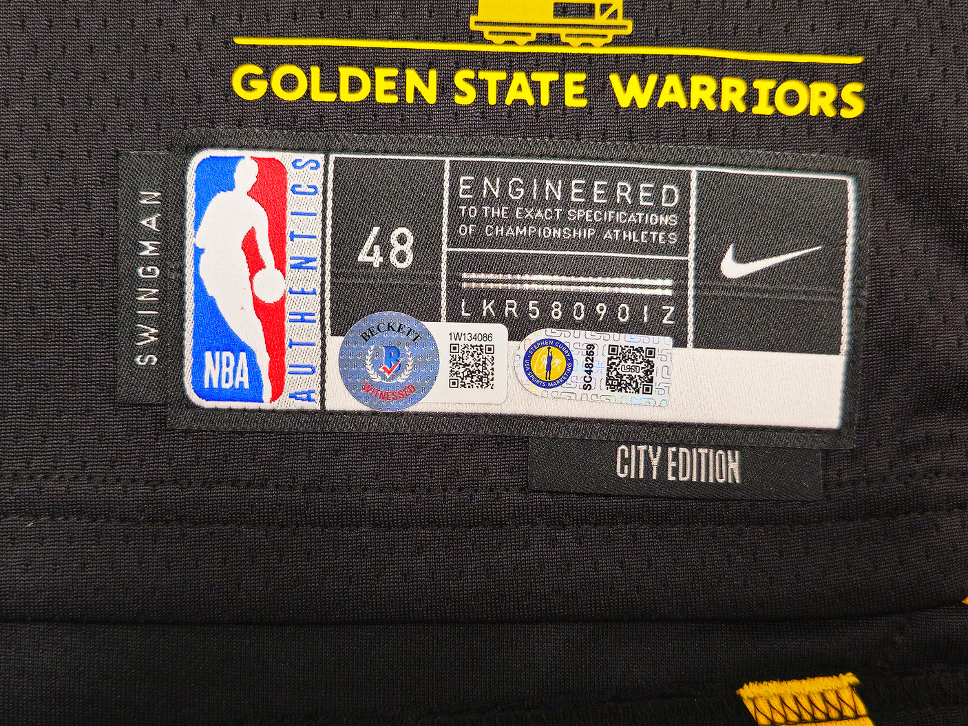 Golden State Warriors Stephen Curry Autographed Black Nike Swingman City Edition Jersey Size 48 "Wardell" Beckett BAS Witness Stock #235505