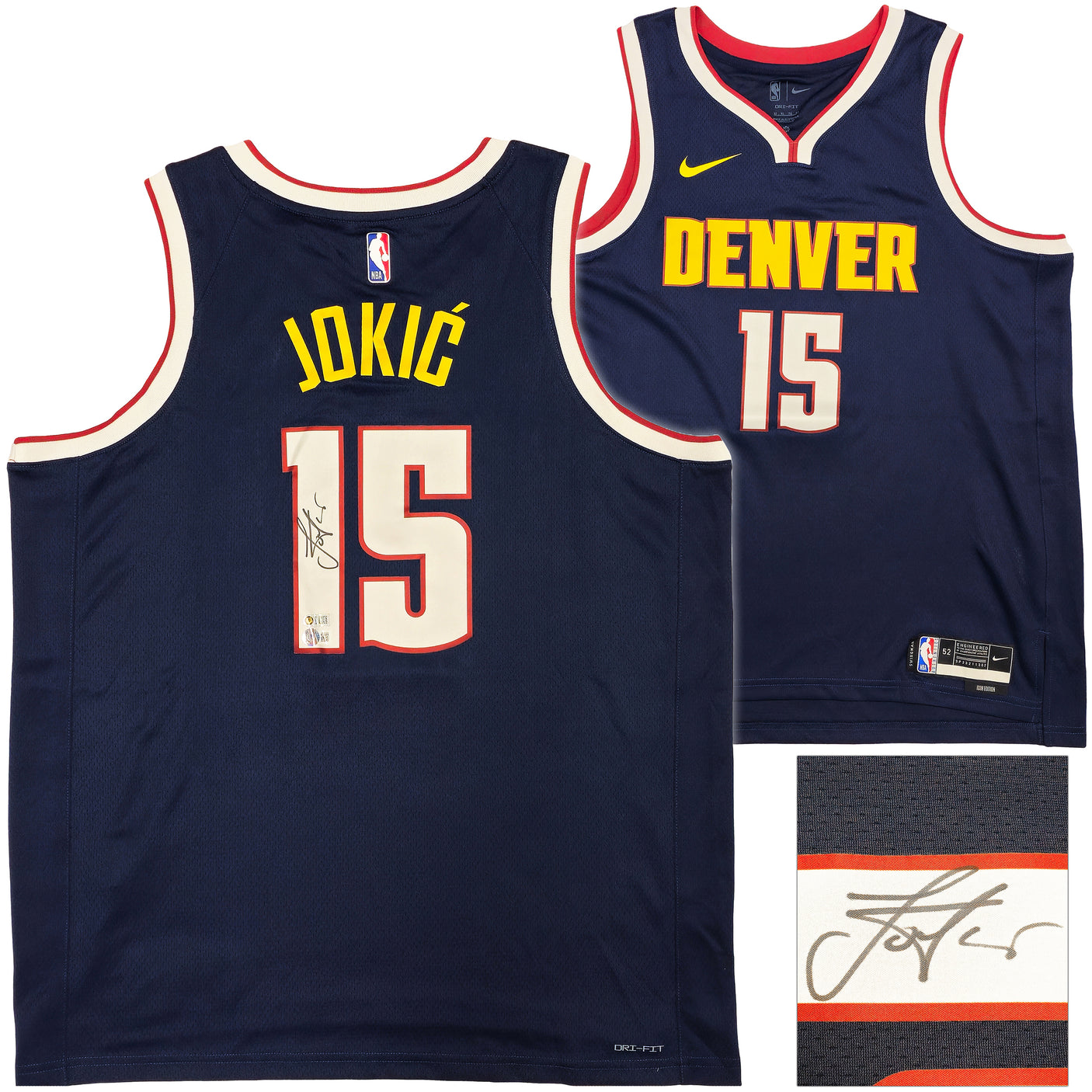 Denver Nuggets Nikola Jokic Autographed Navy Blue Nike ICON Edition Jersey Size 52 Beckett BAS Witness Stock #235476