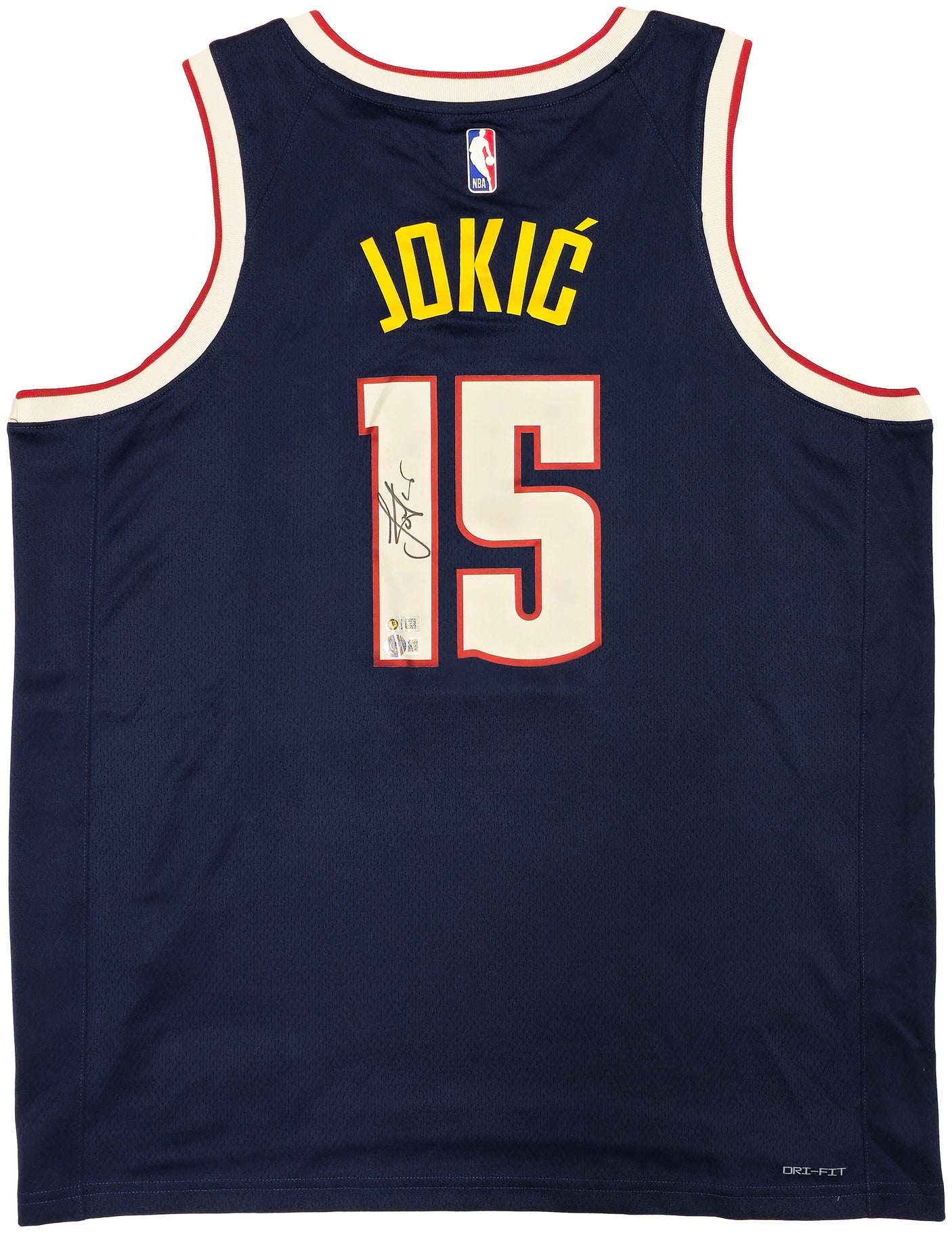 Denver Nuggets Nikola Jokic Autographed Navy Blue Nike ICON Edition Jersey Size 52 Beckett BAS Witness Stock #235476