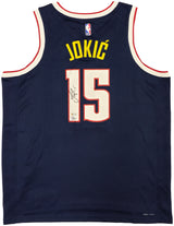 Denver Nuggets Nikola Jokic Autographed Navy Blue Nike ICON Edition Jersey Size 52 Beckett BAS Witness Stock #235476