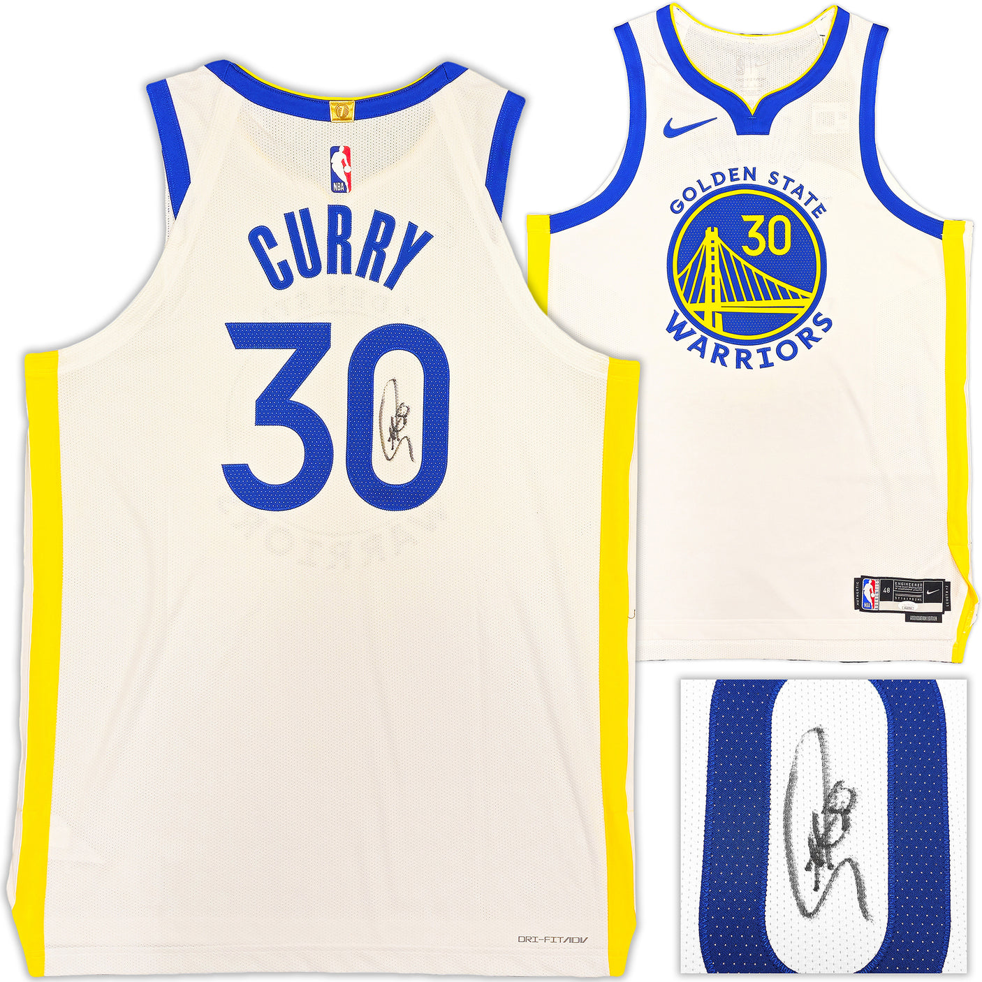 Golden State Warriors Stephen Curry Autographed White Nike Association Edition Jersey Size 48+2 JSA Stock #235472