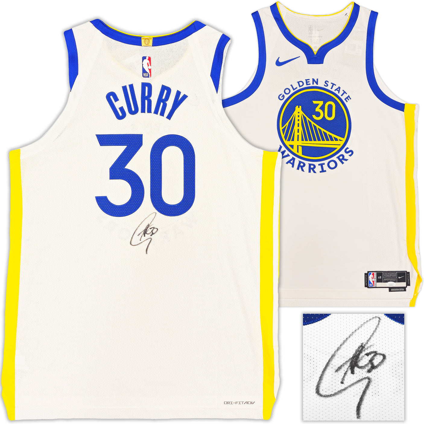 Golden State Warriors Stephen Curry Autographed White Nike Association Edition Jersey Size 48+2 JSA Stock #235471