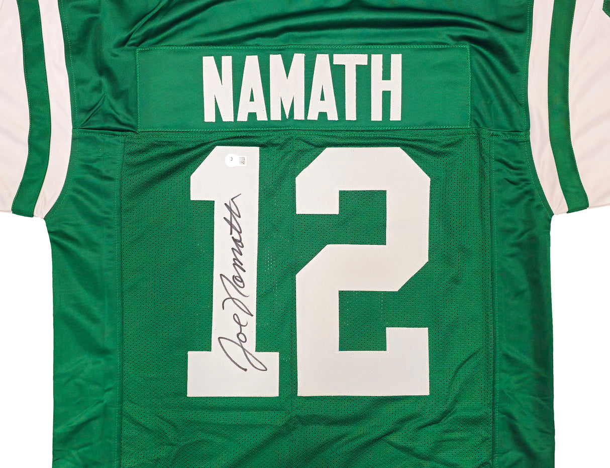 New York Jets Joe Namath Autographed Green Jersey Beckett BAS Witness Stock #235428