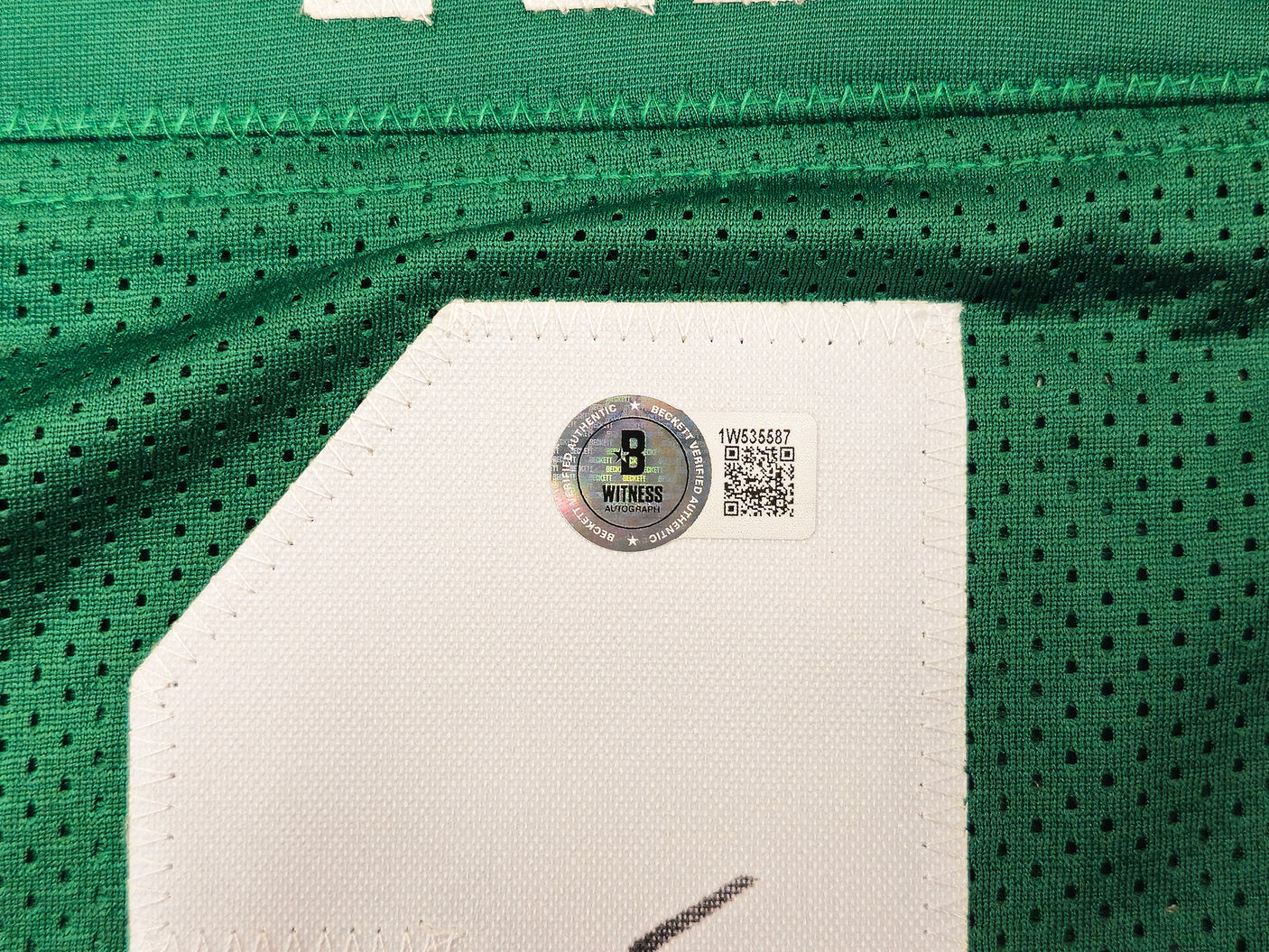 New York Jets Joe Namath Autographed Green Jersey Beckett BAS Witness Stock #235428