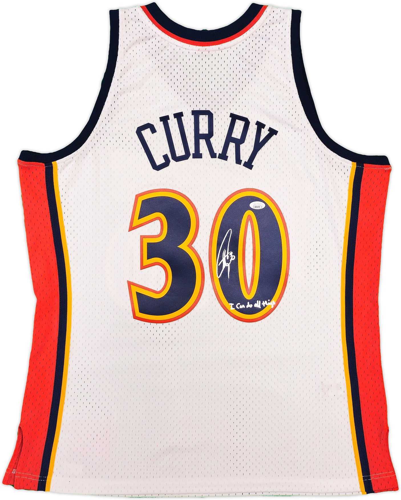 Golden State Warriors Stephen Curry Autographed White Authentic Mitchell & Ness 2009-10 HWC Swingman Rookie Year Jersey Size L "I Can Do All Things ..." JSA Stock #235509