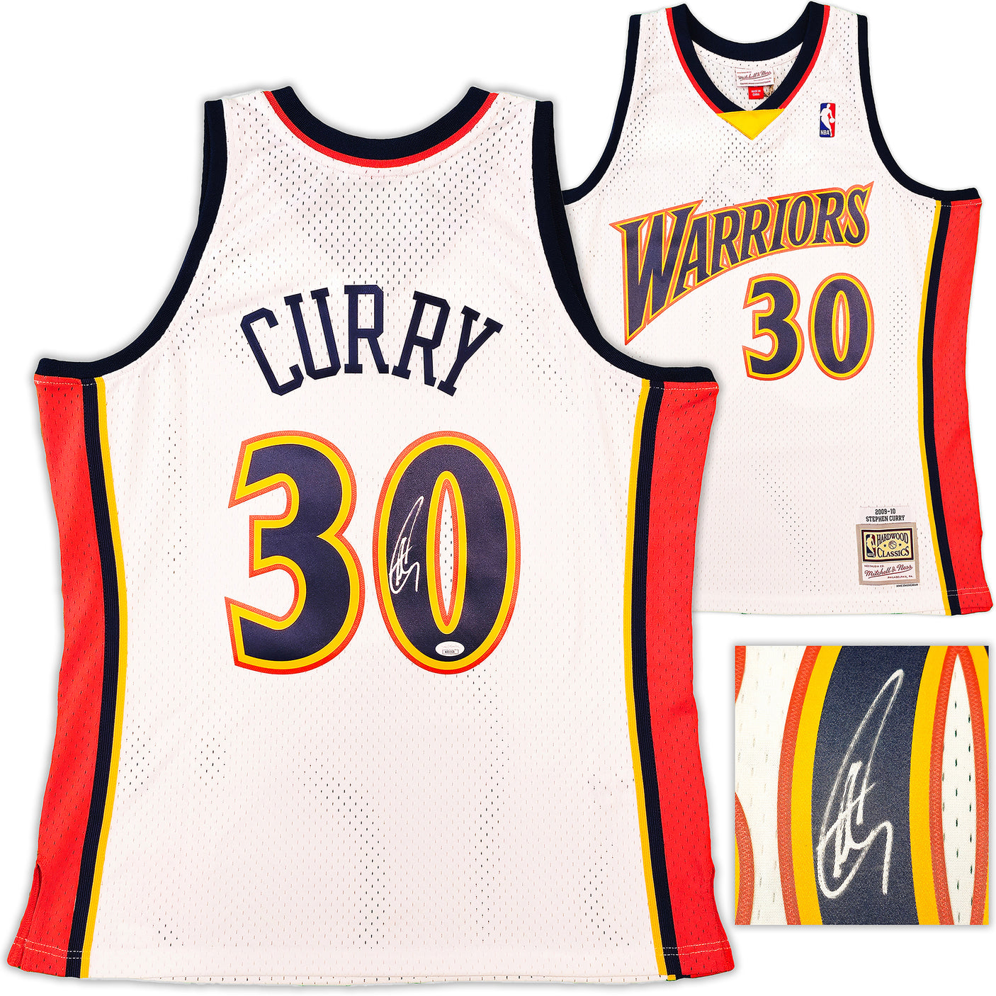 Golden State Warriors Stephen Curry Autographed White Authentic Mitchell & Ness 2009-10 HWC Swingman Rookie Year Jersey Size L JSA Stock #235499