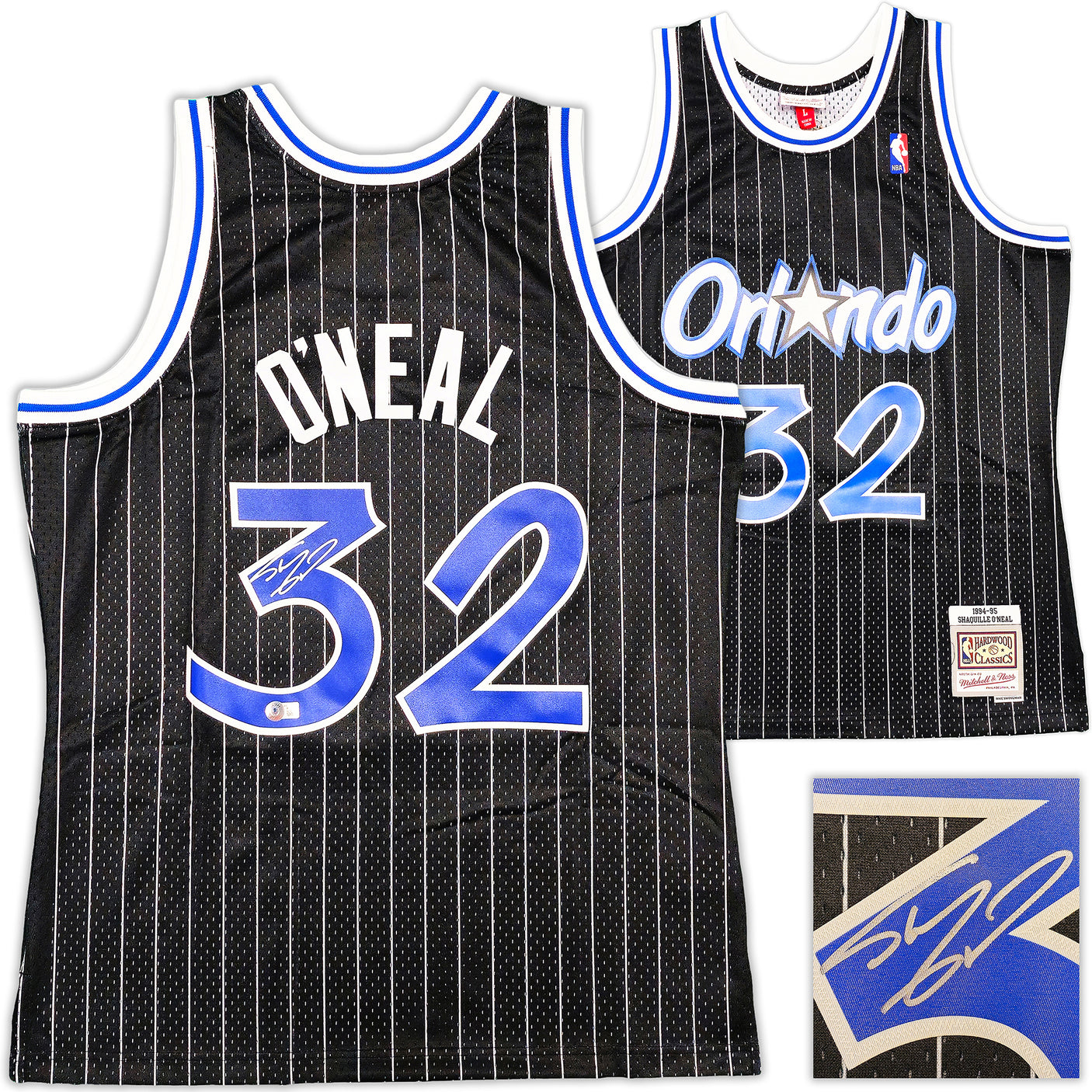 Orlando Magic Shaquille Shaq O'Neal Autographed Black Authentic Mitchell & Ness 1994-95 HWC Swingman Jersey Size L Beckett BAS Witness Stock #235520