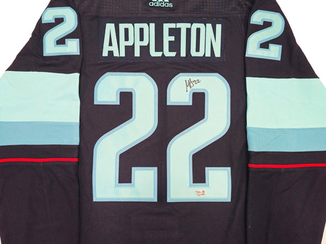 Seattle Kraken Mason Appleton Autographed Blue Adidas Authentic Jersey Size 54 With Inaugural Season Patch Fanatics Holo Stock #235574