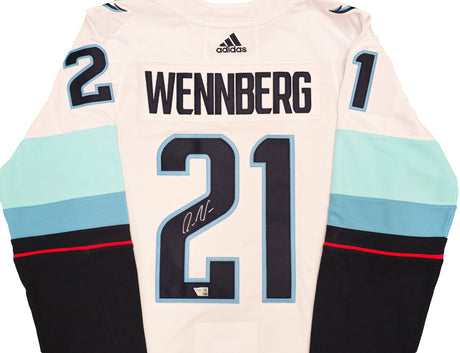 Seattle Kraken Alexander Wennberg Autographed White Adidas Authentic Jersey Size 54 With Inaugural Season Patch Fanatics Holo Stock #235582