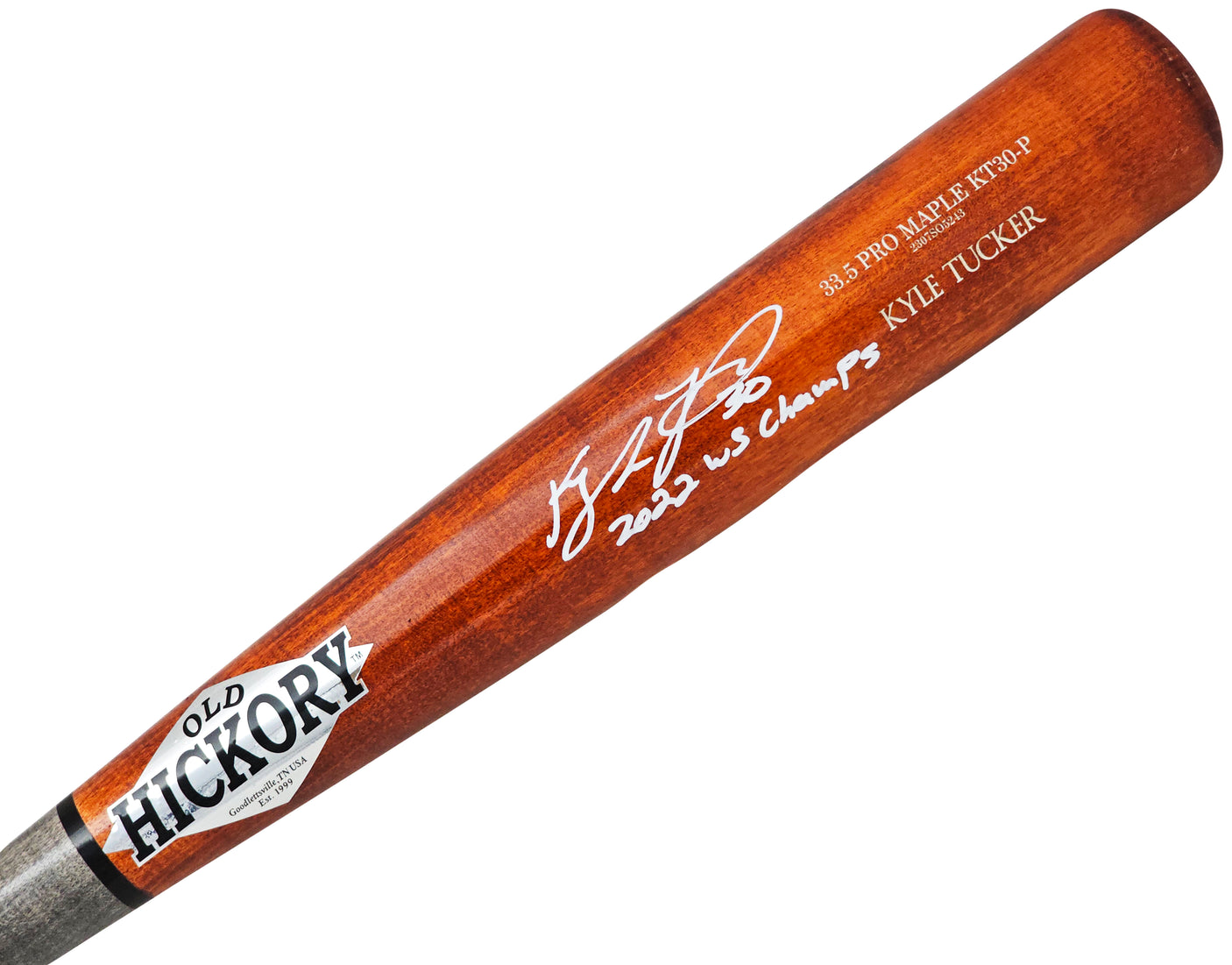 Kyle Tucker Autographed Orange Old Hickory Player Model Bat Houston Astros "2022 WS Champs" Beckett BAS Witness Stock #220564