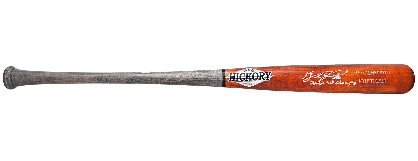 Kyle Tucker Autographed Orange Old Hickory Player Model Bat Houston Astros "2022 WS Champs" Beckett BAS Witness Stock #220564