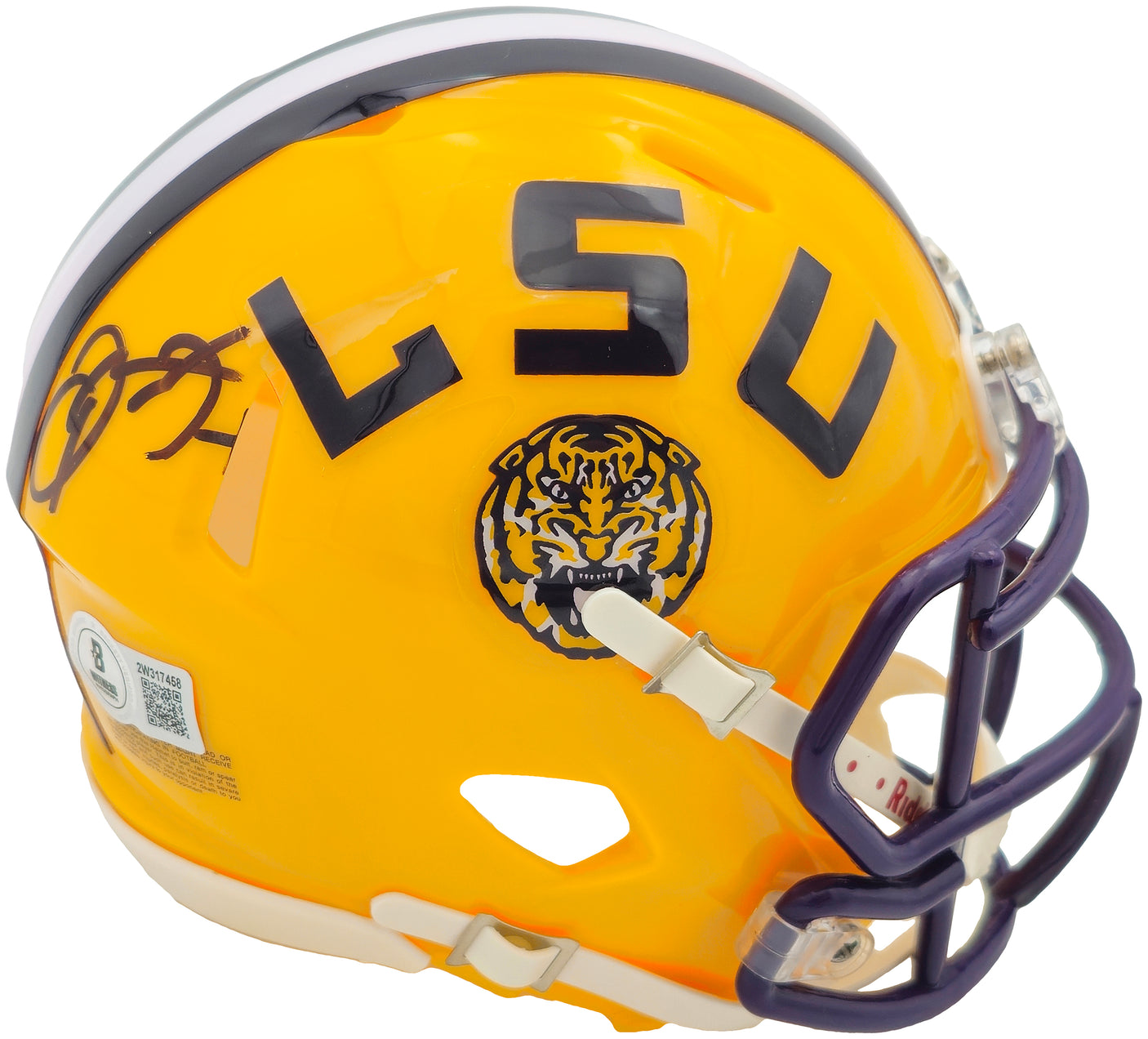 Odell Beckham Jr. Autographed LSU Tigers Yellow Speed Mini Helmet Beckett BAS Witness Stock #235088