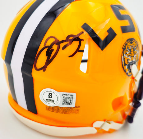 Odell Beckham Jr. Autographed LSU Tigers Yellow Speed Mini Helmet Beckett BAS Witness Stock #235088