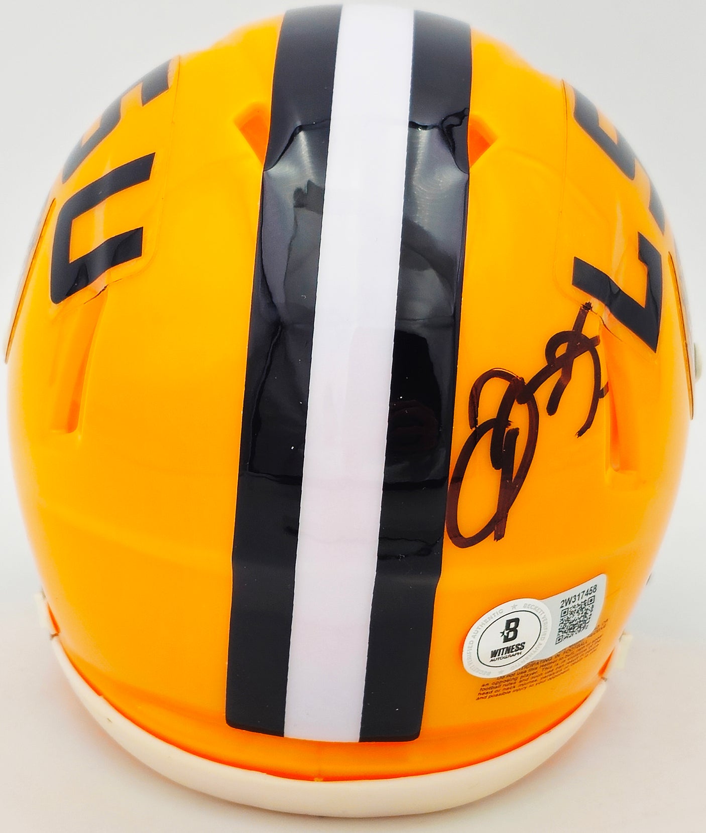 Odell Beckham Jr. Autographed LSU Tigers Yellow Speed Mini Helmet Beckett BAS Witness Stock #235088